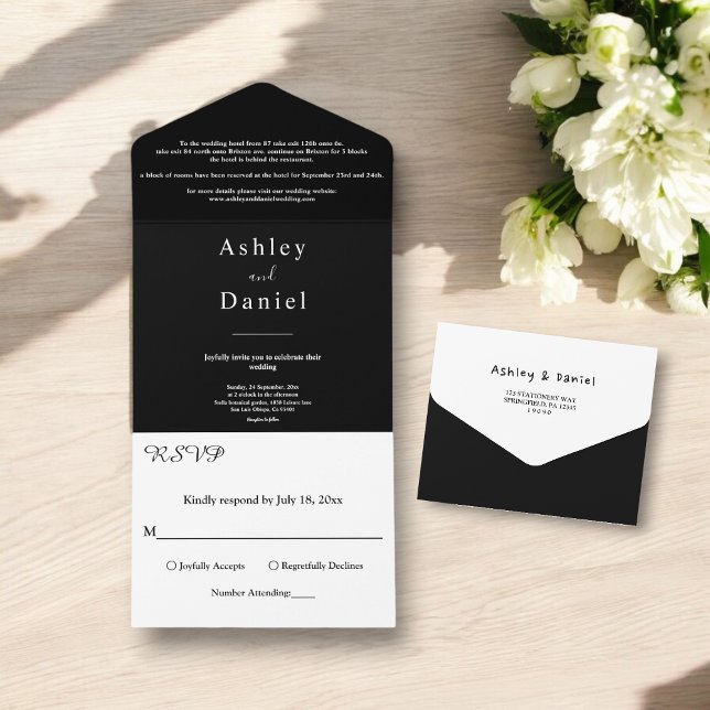 Invitation Tout En Un Mariage officiel minimal noir et blanc (Créateur téléchargé)