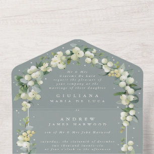 Invitation Tout En Un Mariage officiel Seafoam Green Snowberry+Eucalyptu