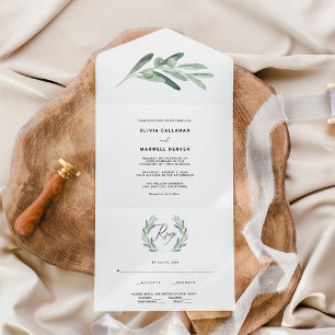 Invitation Tout En Un Mariage Olive Verdure Rustique