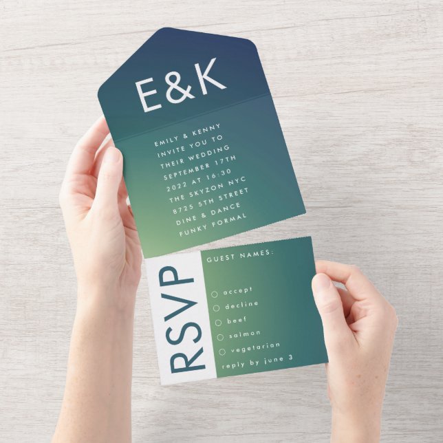 Invitation Tout En Un Mariage Ombre Vert Vert Ultra Moderne (Déchirure)