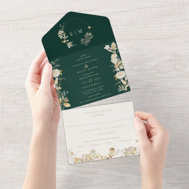 Invitation Tout En Un Mariage opulent dans le jardin doré (Déchirure)