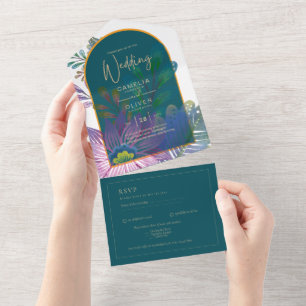 Invitation Tout En Un Mariage or bijoux tendance ton thé marron or