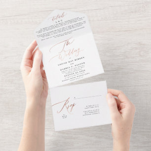 Invitation Tout En Un Mariage or Rose simple noir et blanc