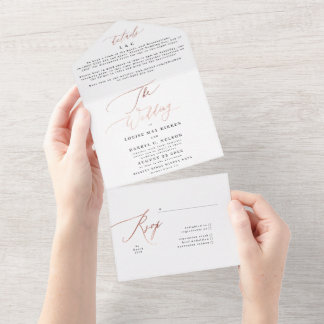 Invitation Tout En Un Mariage or Rose simple noir et blanc