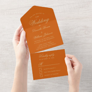 Invitation Tout En Un Mariage Orange Brûlé Élégante Calligraphie RSVP