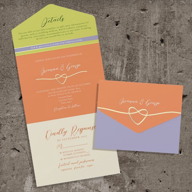 Invitation Tout En Un Mariage Orange Citron Gras Violet Bold (Créateur téléchargé)