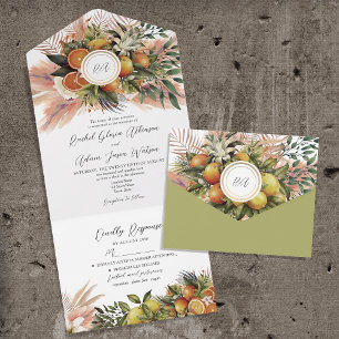 Invitation Tout En Un Mariage orange de saumon rouge tropical