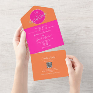 Invitation Tout En Un Mariage Orange et Rose Clair 
