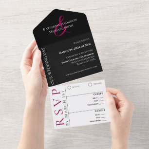 Invitation Tout En Un Mariage Orchidées Fuchsia Modernes-