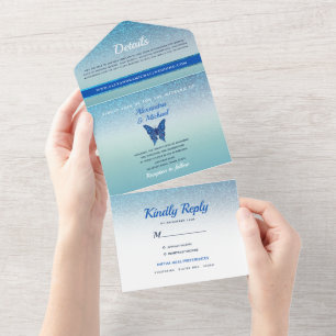 Invitation Tout En Un Mariage Pailleté Bleu