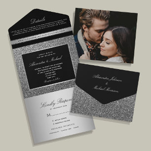 Invitation Tout En Un Mariage Paillettes Noir Argent