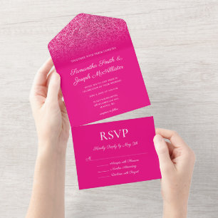 Invitation Tout En Un Mariage Paillettes Ombré Rose Chaud