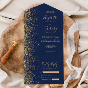 Invitation Tout En Un Mariage Paillettes Or Bleu Nuit Moderne