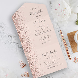 Invitation Tout En Un Mariage Paillettes Rose Gold Moderne