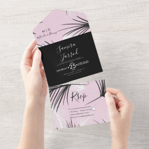 Invitation Tout En Un Mariage Palmier Tropical Dessiné à la Main Rose