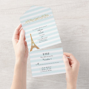 Invitation Tout En Un Mariage parisien à thème rayé
