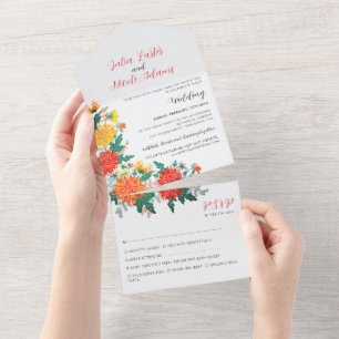 Invitation Tout En Un Mariage Pastel Orange Yellow Spring Dahlia Fleurs