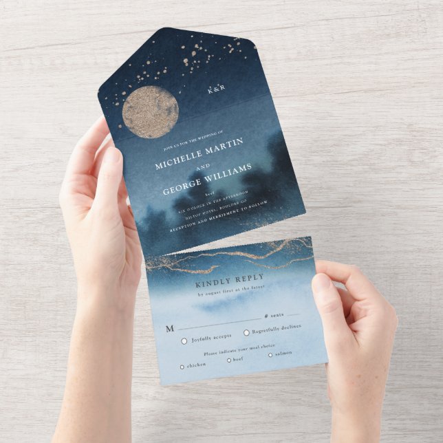 Invitation Tout En Un Mariage Paysage De Nuit Bleue Tout En Une Invitati (Déchirure)