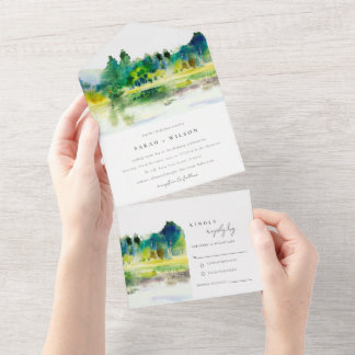 Invitation Tout En Un Mariage paysager Chic Campagne Mountain River