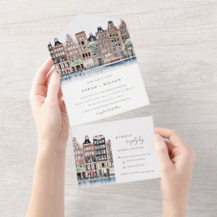 Invitation Tout En Un Mariage paysager du canal néerlandais d'Amsterdam