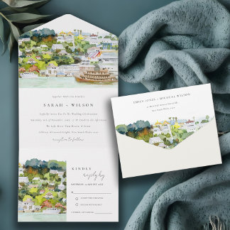 Invitation Tout En Un Mariage paysager Elegant River Cruise Country