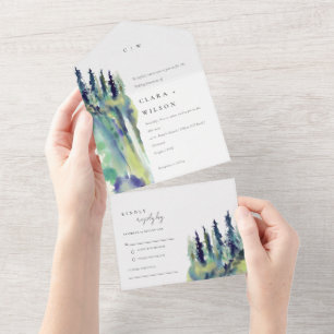 Invitation Tout En Un Mariage paysager minimal de pin doux