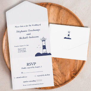 Invitation Tout En Un Mariage phare RSVP