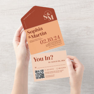 Invitation Tout En Un Mariage photo Boho Retro Terracotta