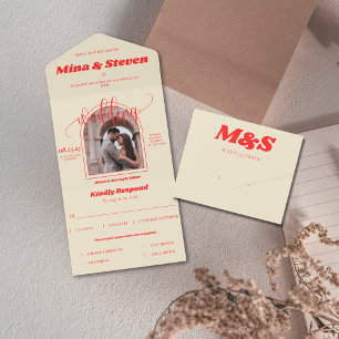 Invitation Tout En Un Mariage photo couleur arc rétro