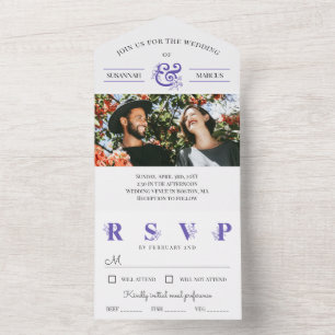 Invitation Tout En Un Mariage photo couleur blanc violet