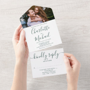 Invitation Tout En Un Mariage photo de style moderne vert émeraude
