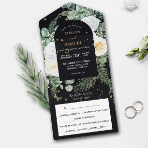 Invitation Tout En Un Mariage photo Dramatique White Rose Bouquet