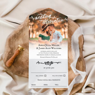 Invitation Tout En Un Mariage Photo Écriture Pinceau Rustique