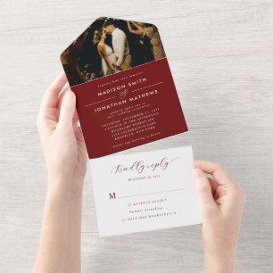 Invitation Tout En Un Mariage photo Elegant Bourgogne Moderne