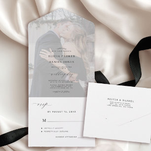 Invitation Tout En Un Mariage photo élégant minimaliste noir et blanc