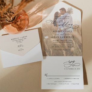 Invitation Tout En Un Mariage photo Elegant Neutral Boho