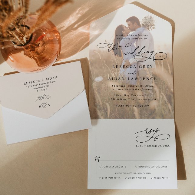Invitation Tout En Un Mariage photo Elegant Neutral Boho (Créateur téléchargé)