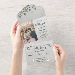 Invitation Tout En Un Mariage photo en bois rustique botanique