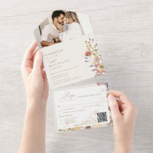 Invitation Tout En Un Mariage Photo Jardin de Fleurs Sauvages