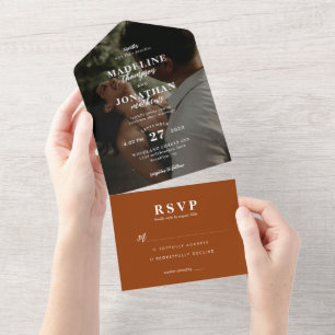 Invitation Tout En Un Mariage photo minimaliste moderne en terre cuite