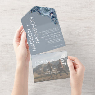 Invitation Tout En Un Mariage photo moderne Dusty Blue tendance tout en 