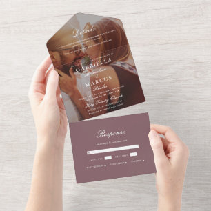 Invitation Tout En Un Mariage photo moderne Muted Plum