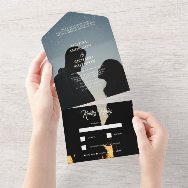 Invitation Tout En Un Mariage photo Monogramme (Déchirure)