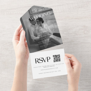 Invitation Tout En Un Mariage photo noir & blanc moderne et élégant