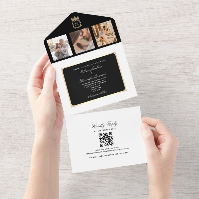 Invitation Tout En Un Mariage photo noir et blanc classique (Déchirure)