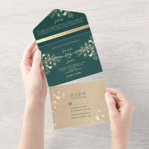 Invitation Tout En Un Mariage Photo Or Vert Emeraude