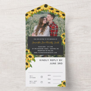 Invitation Tout En Un Mariage photo personnalisé des tournesols jaunes