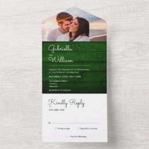 Invitation Tout En Un Mariage photo Rustic Green Wood String