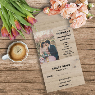 Invitation Tout En Un Mariage photo rustique en bois de grange