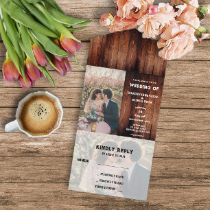 Invitation Tout En Un Mariage photo rustique en bois de grange
